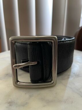 VTG NWOT CLUB MONACO Kayla Lizard Black Leather Belt with Silver Buckle